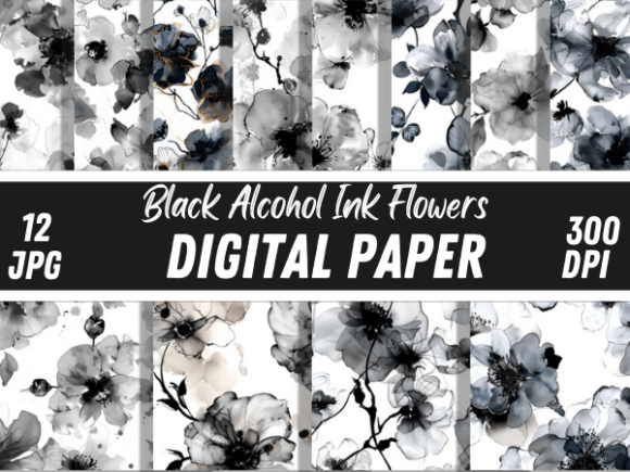 Download Luxury Black Alcohol Ink Flowers Pattern - Lower Collection