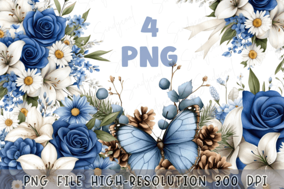 Download Blue Floral Watercolor Flowers Bouquet - Lower Collection
