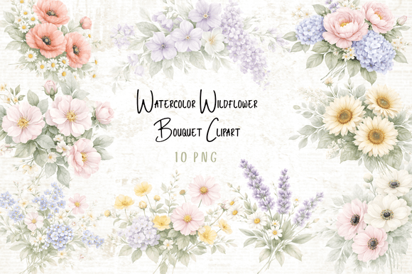 Download Watercolor Wildflower Bouquet Clipart - Art Collection